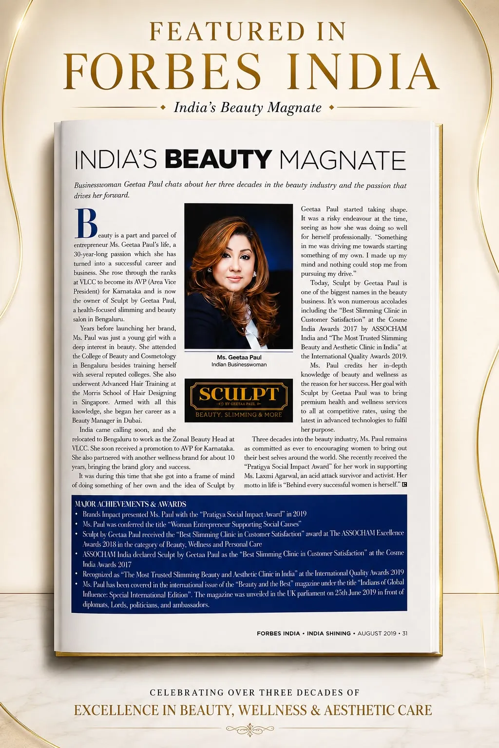 Forbes India feature titled India's Beauty Magnate on Geetaa Paul
