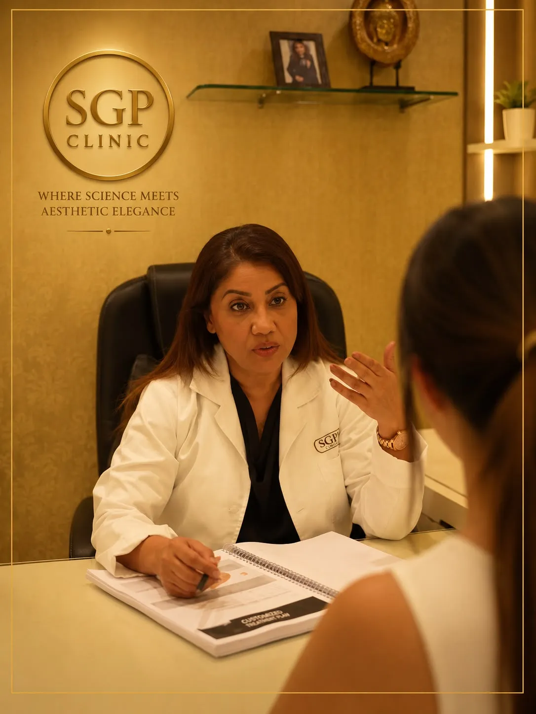 Geetaa Paul consulting with a patient at SGP Clinic